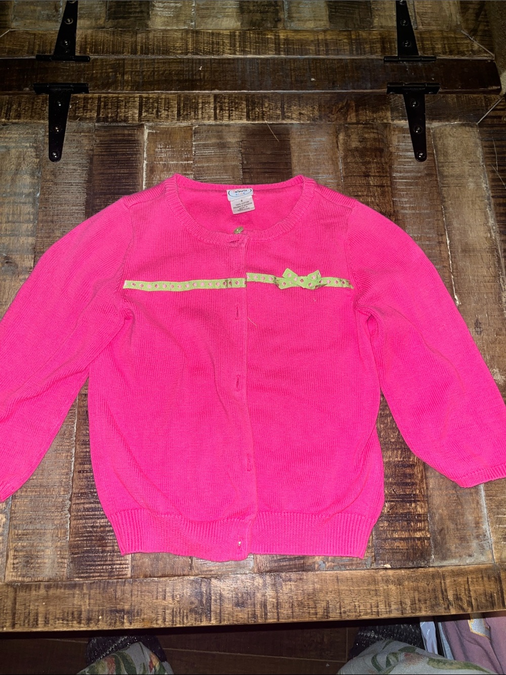Talbots Hot Pink Cardigan with Lime Bow Trim